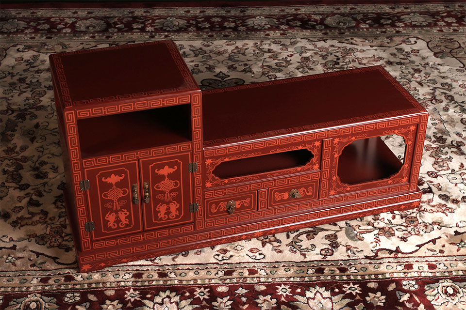 扬州漆器 彩绘红底炕柜博古架花架中式仿古